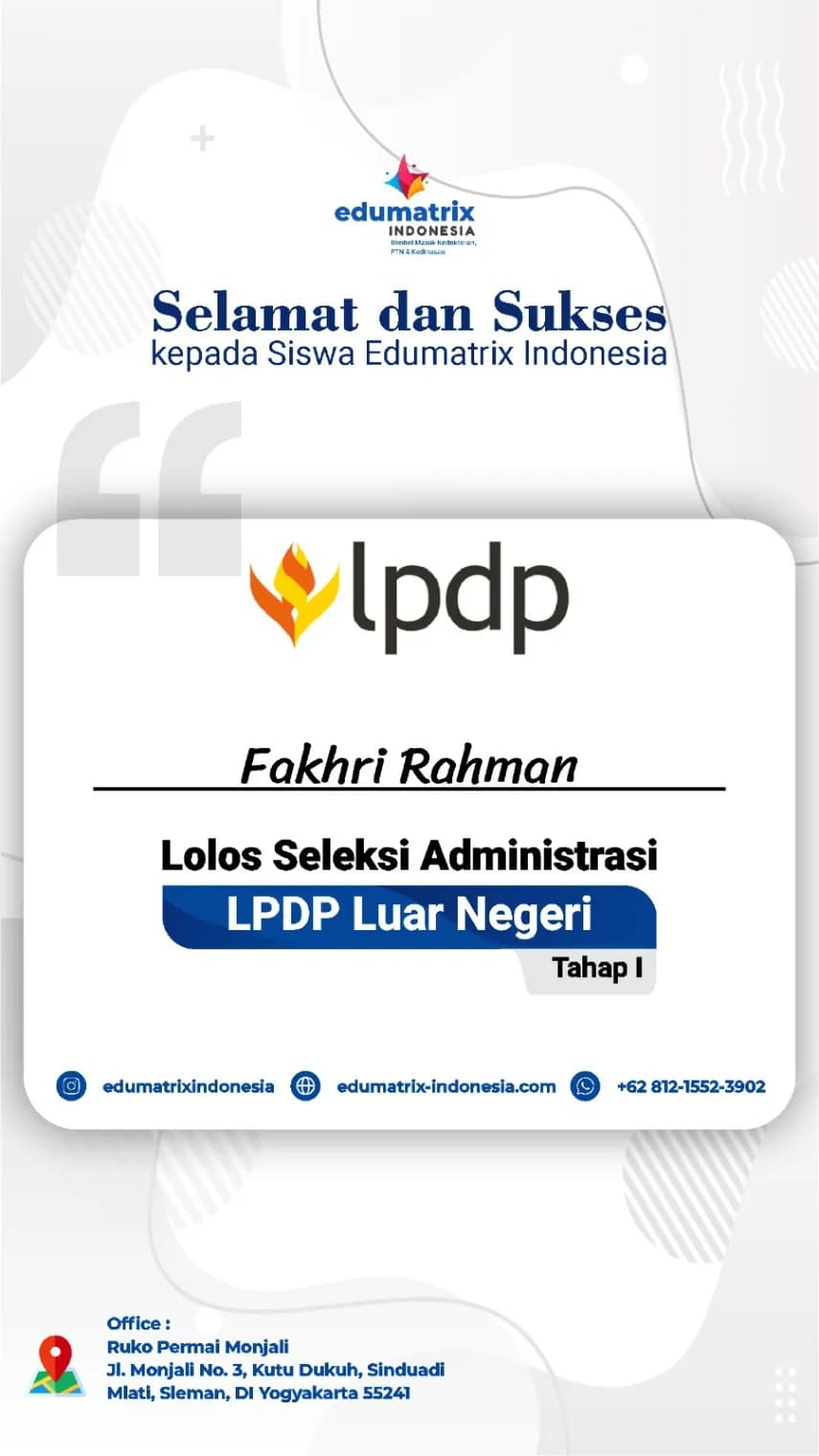 Foto Penerima Beasiswa LPDP Lolos Bersama Bimbel Edumatrix Indonesia 3 Foto Penerima Beasiswa LPDP Lolos Bersama Bimbel Edumatrix Indonesia 3